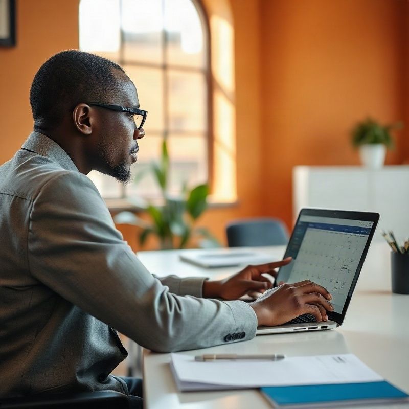 A Kenyan professional reviewing a digital calendar in a bright Nairobi office